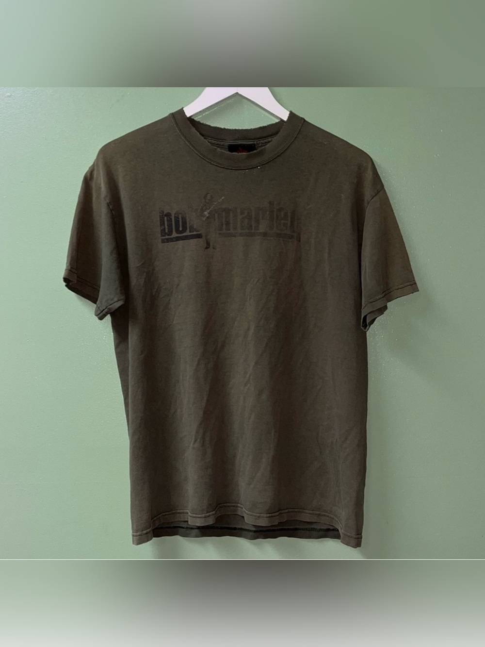 Zion Rootswear vintage olive green Bob Marley t shirt unisex size large L